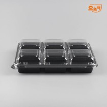 직사각용기 6칸 600개 세트 (검정/PET/AJ)
