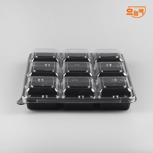 정사각용기 9칸 300개 세트 (검정/PET/AJ)