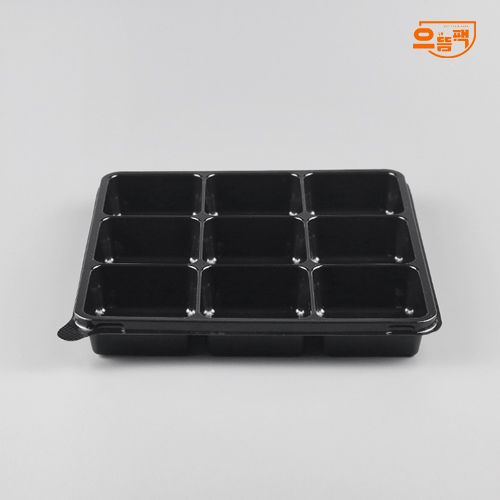 정사각용기 9칸 300개 세트 (검정/PET/AJ)