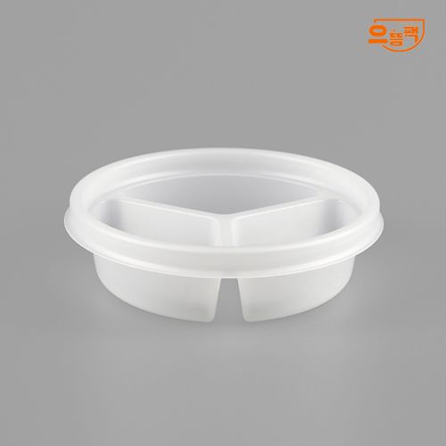 원형죽용기 3칸 600개 세트 (반투명/PP/AJ)