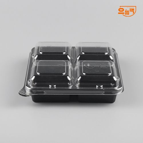 정사각용기 4칸 400개 세트 (검정/PET/AJ)