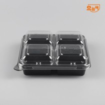 정사각용기 4칸 400개 세트 (검정/PET/AJ)