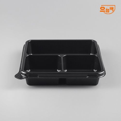 정사각용기 3칸 100개 세트 (검정/PET/AJ)