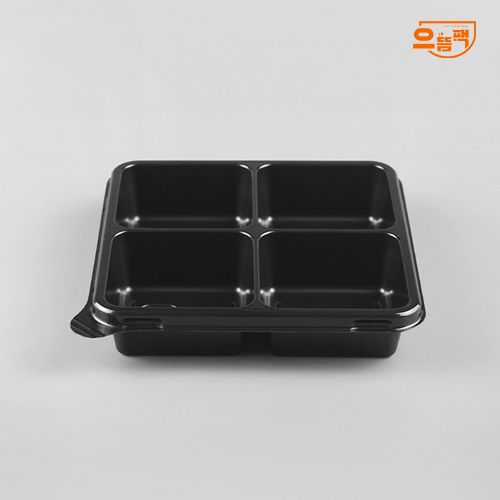 정사각용기 4칸 100개 세트 (검정/PET/AJ)