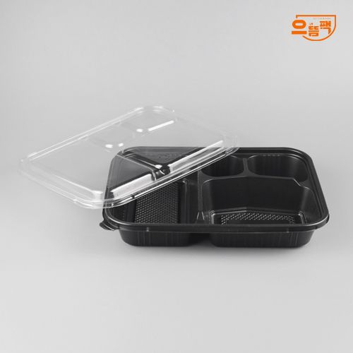 4칸 도시락 V형 200개 세트 (검정/PP/AJ)