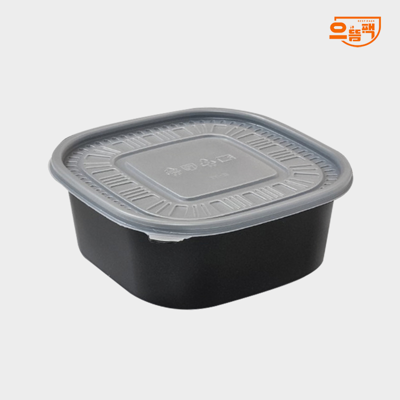 사각용기 180 검정 (대) 50개 세트 - PP뚜껑