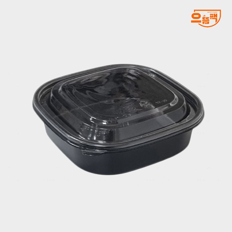 사각용기 180 검정 (소) 50개 세트 - PET뚜껑